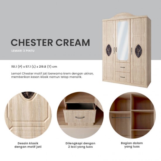 Lemari Tiga Pintu Olympic -  WRTM CHESTER CREAM